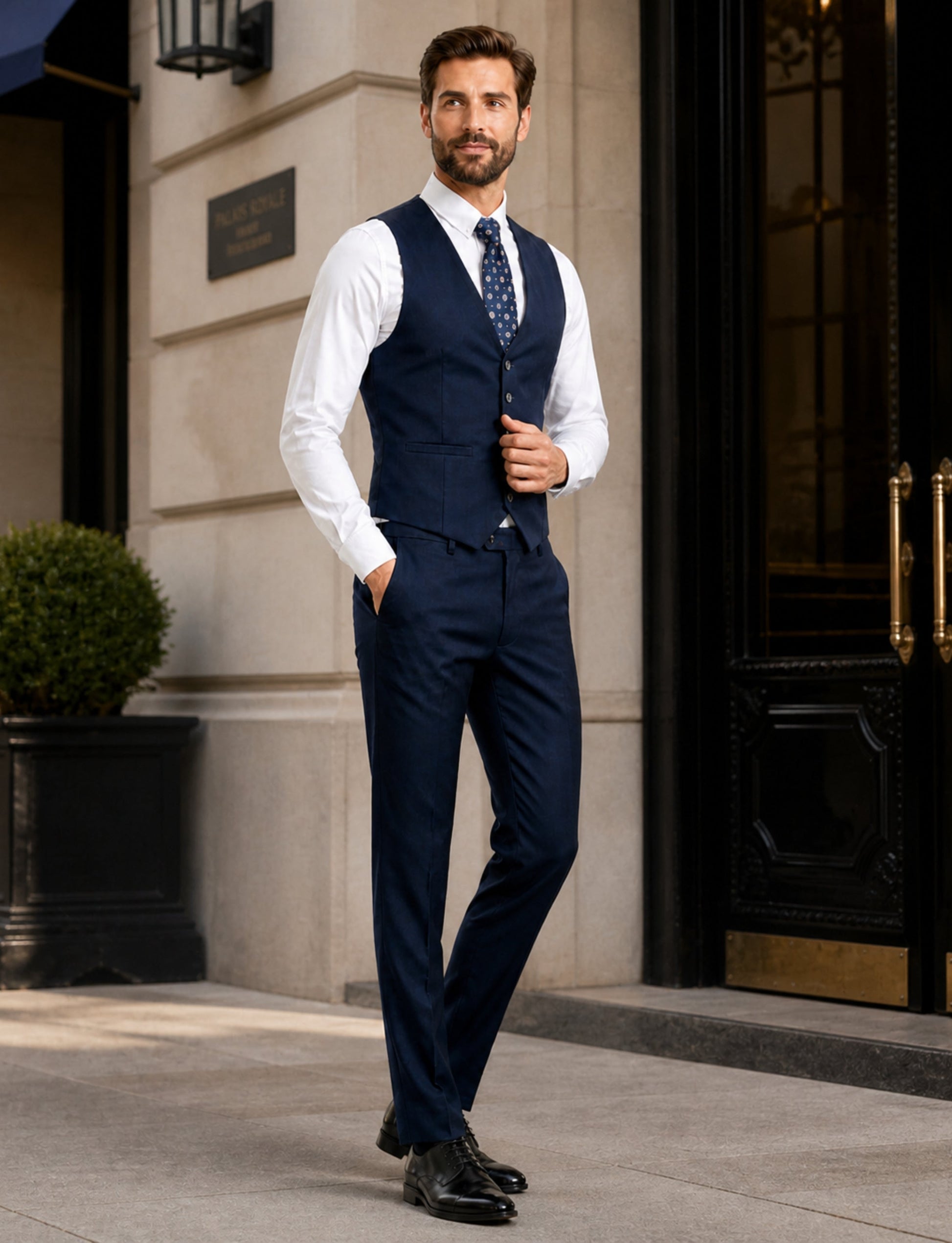 L'MONTE Imported Men's Blue Poly Viscose V-Shape Single Breasted Slim Fit Business Formal Dress Waistcoat Vest for Men My Store