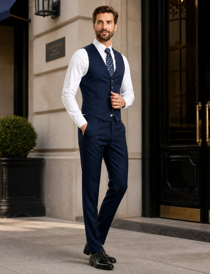 L'MONTE Imported Men's Blue Poly Viscose V-Shape Single Breasted Slim Fit Business Formal Dress Waistcoat Vest for Men My Store