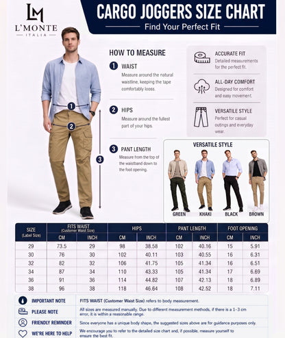 L'MONTE Imported Khaki Cargo Joggers for Men | Multi Pocket Cotton Cargo Pants | Regular Fit Casual Trousers for Men | Button Closure Jogger Pants My Store