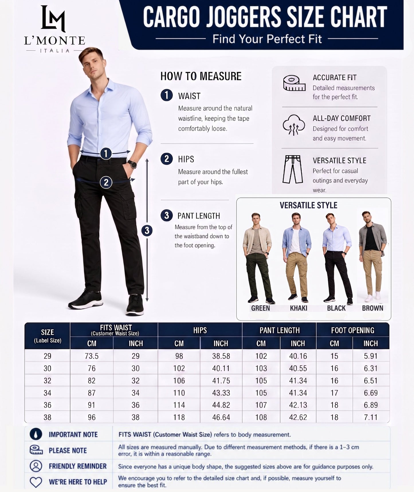 L'MONTE Imported Black Cargo Joggers for Men | Multi Pocket Cotton Cargo Pants | Regular Fit Casual Trousers for Men | Button Closure Jogger Pants My Store