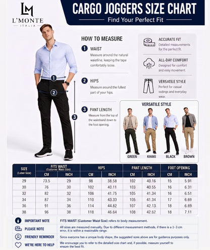 L'MONTE Imported Black Cargo Joggers for Men | Multi Pocket Cotton Cargo Pants | Regular Fit Casual Trousers for Men | Button Closure Jogger Pants My Store