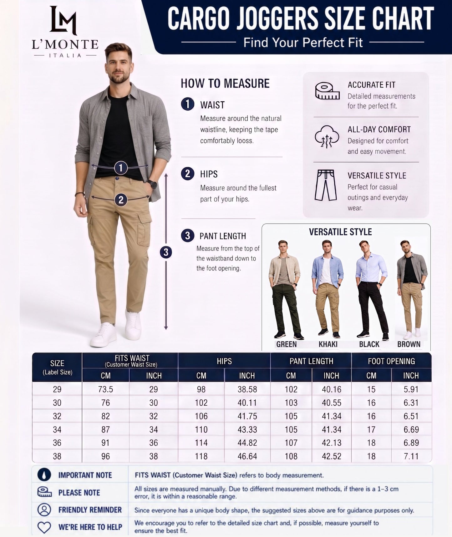 L'MONTE Imported Brown Cargo Joggers for Men | Multi Pocket Cotton Cargo Pants | Regular Fit Casual Trousers for Men | Button Closure Jogger Pants My Store