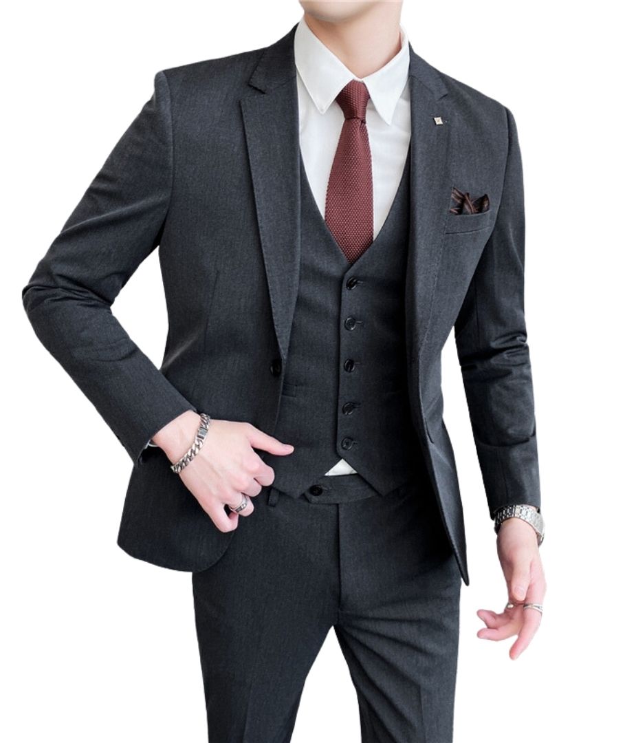 L'MONTE Men's 3-Piece Slim Fit Suit Set in Dark Grey