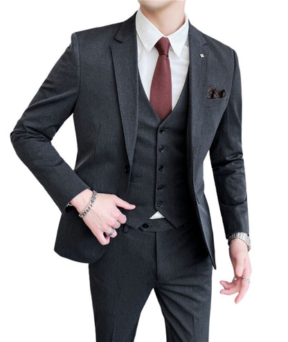L'MONTE Men's 3-Piece Slim Fit Suit Set in Dark Grey