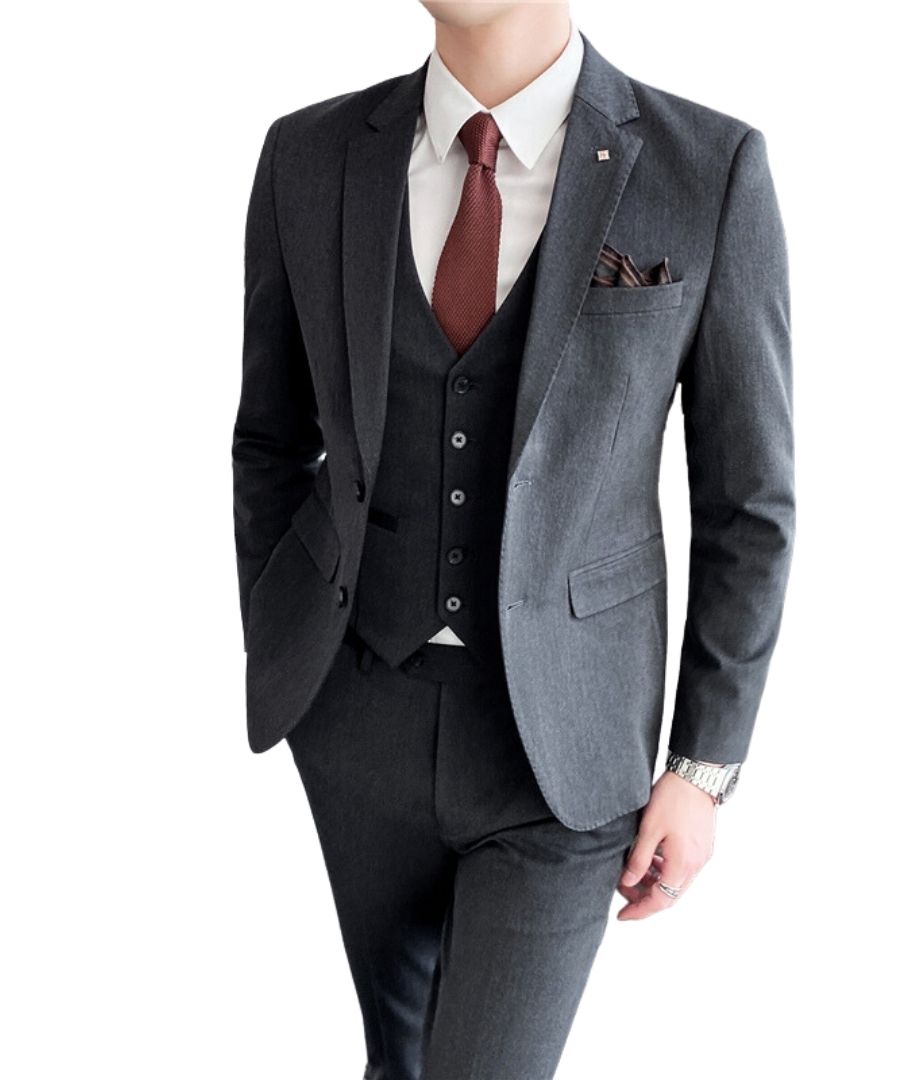 L'MONTE Men's 3-Piece Slim Fit Suit Set in Dark Grey