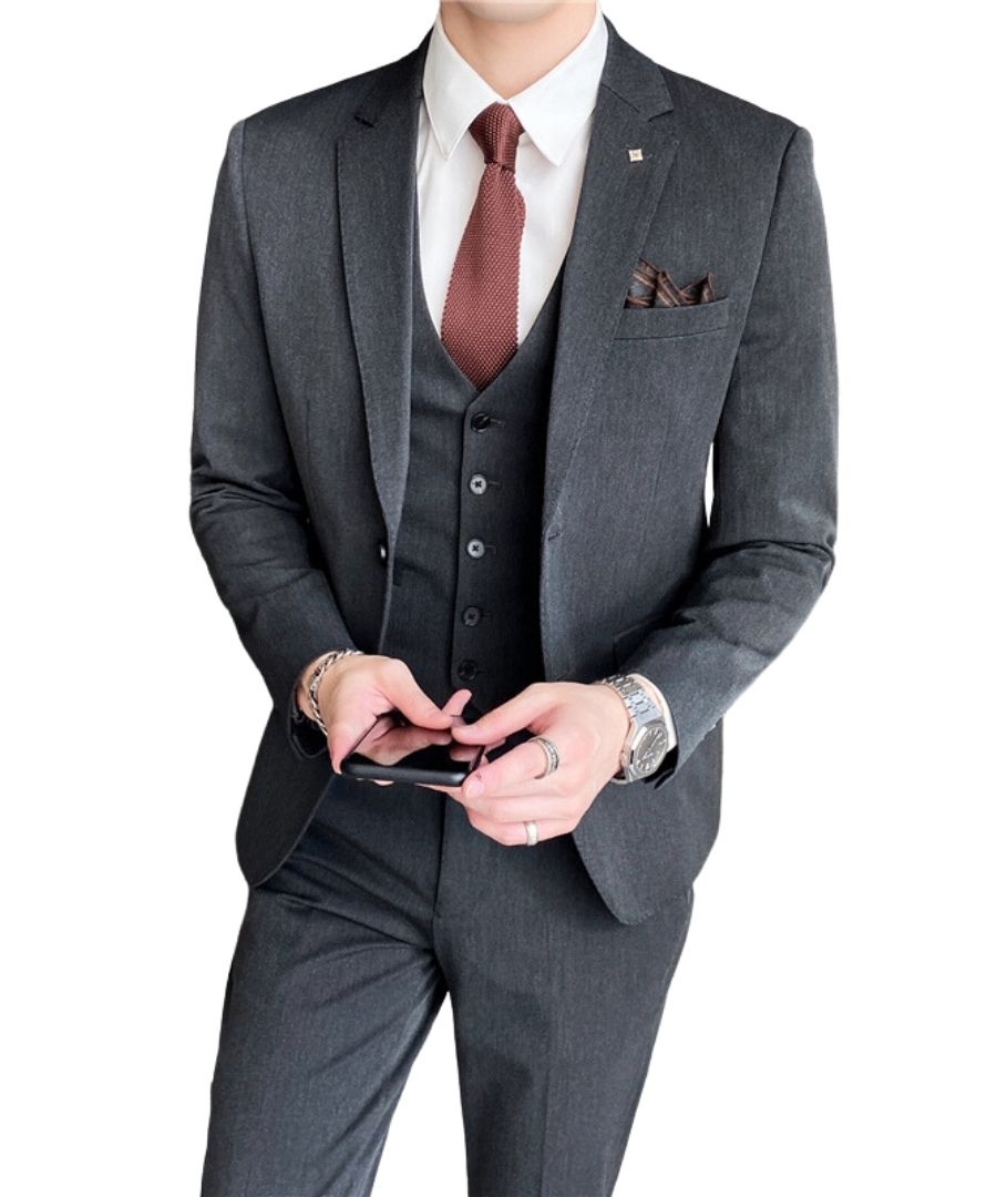 L'MONTE Men's 3-Piece Slim Fit Suit Set in Dark Grey