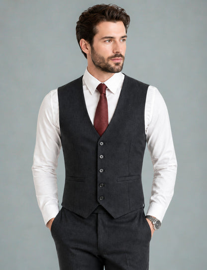 L'MONTE Imported Men's Dark Grey Poly Viscose V-Shape Single Breasted Slim Fit Business Formal Dress Waistcoat Vest for Men My Store