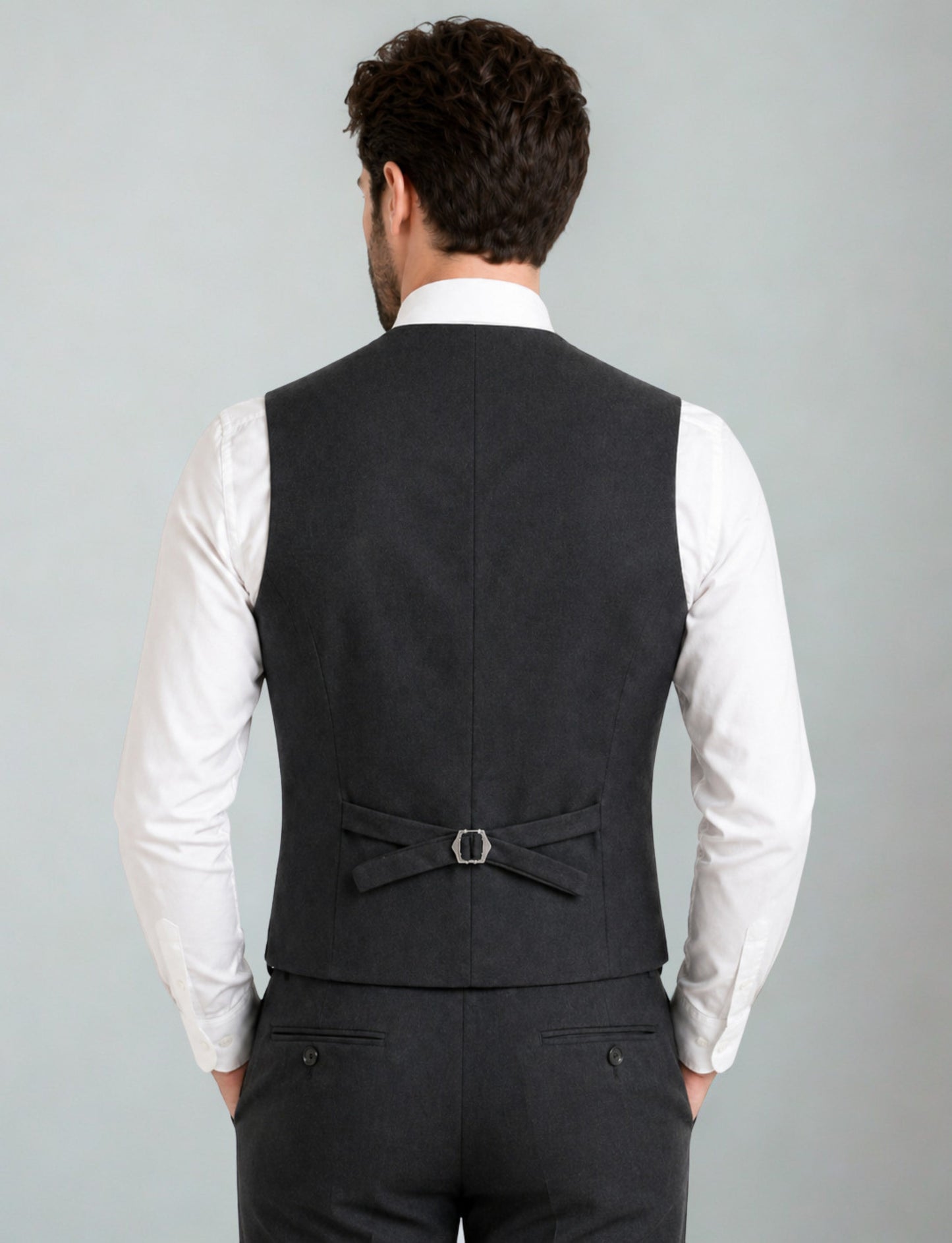 L'MONTE Imported Men's Dark Grey Poly Viscose V-Shape Single Breasted Slim Fit Business Formal Dress Waistcoat Vest for Men My Store