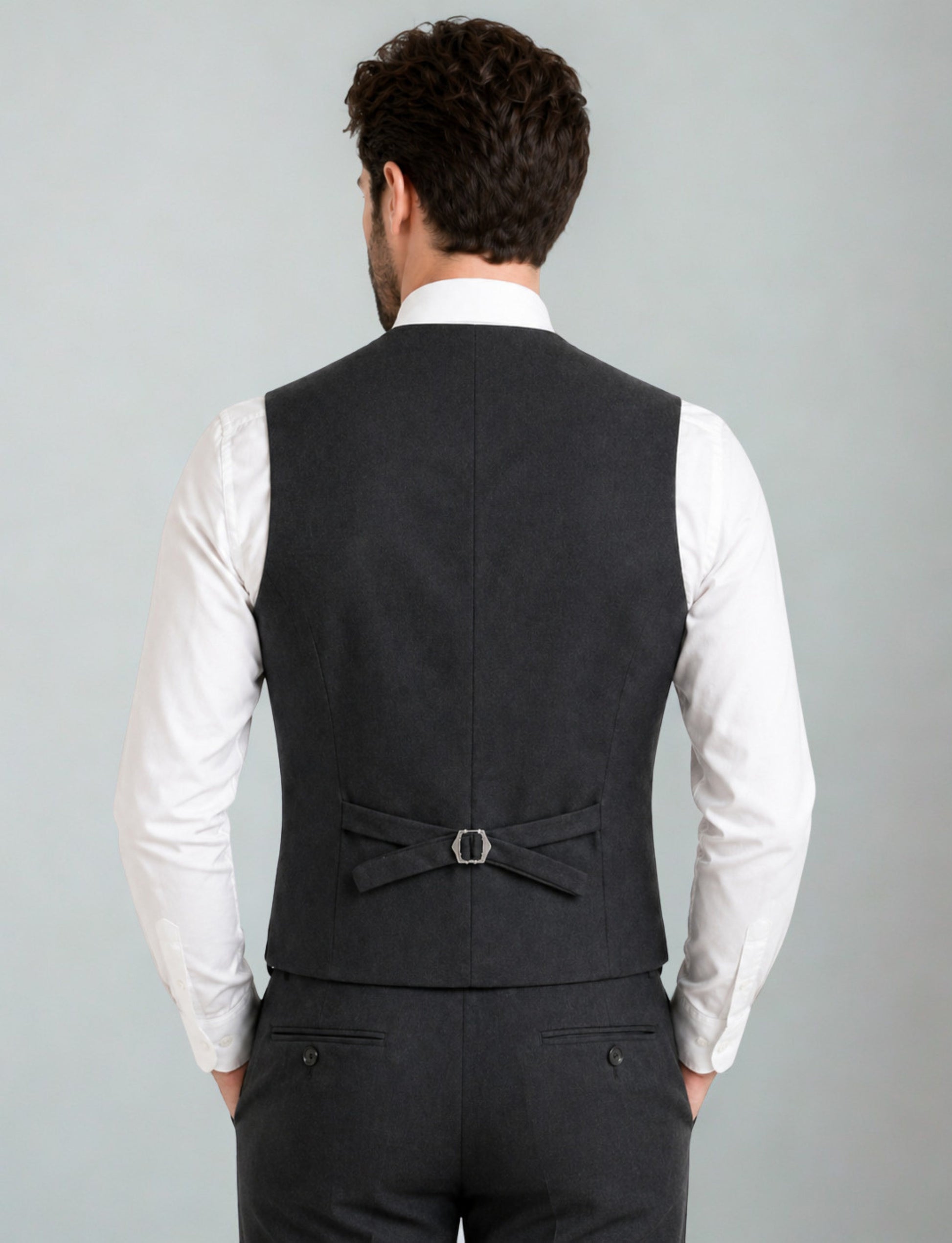 L'MONTE Imported Men's Dark Grey Poly Viscose V-Shape Single Breasted Slim Fit Business Formal Dress Waistcoat Vest for Men My Store