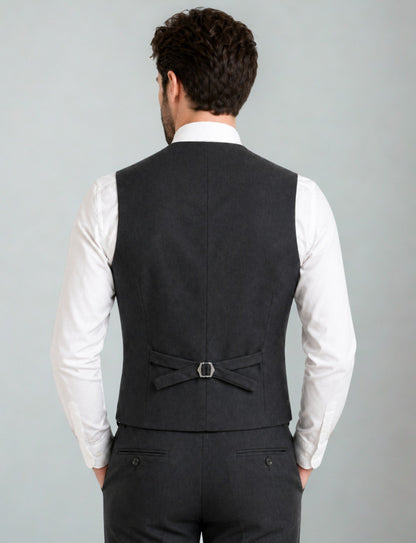 L'MONTE Imported Men's Dark Grey Poly Viscose V-Shape Single Breasted Slim Fit Business Formal Dress Waistcoat Vest for Men My Store