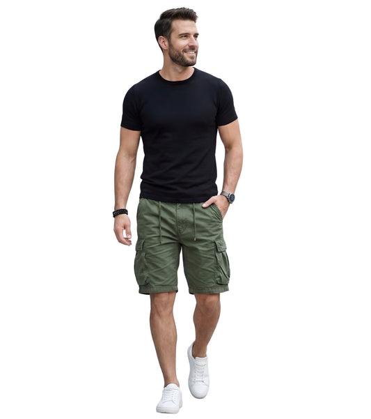 L'MONTE Imported Men's Slim Fit Green Cotton Cargo Shorts – Lightweight Summer Casual Knee Length Shorts My Store
