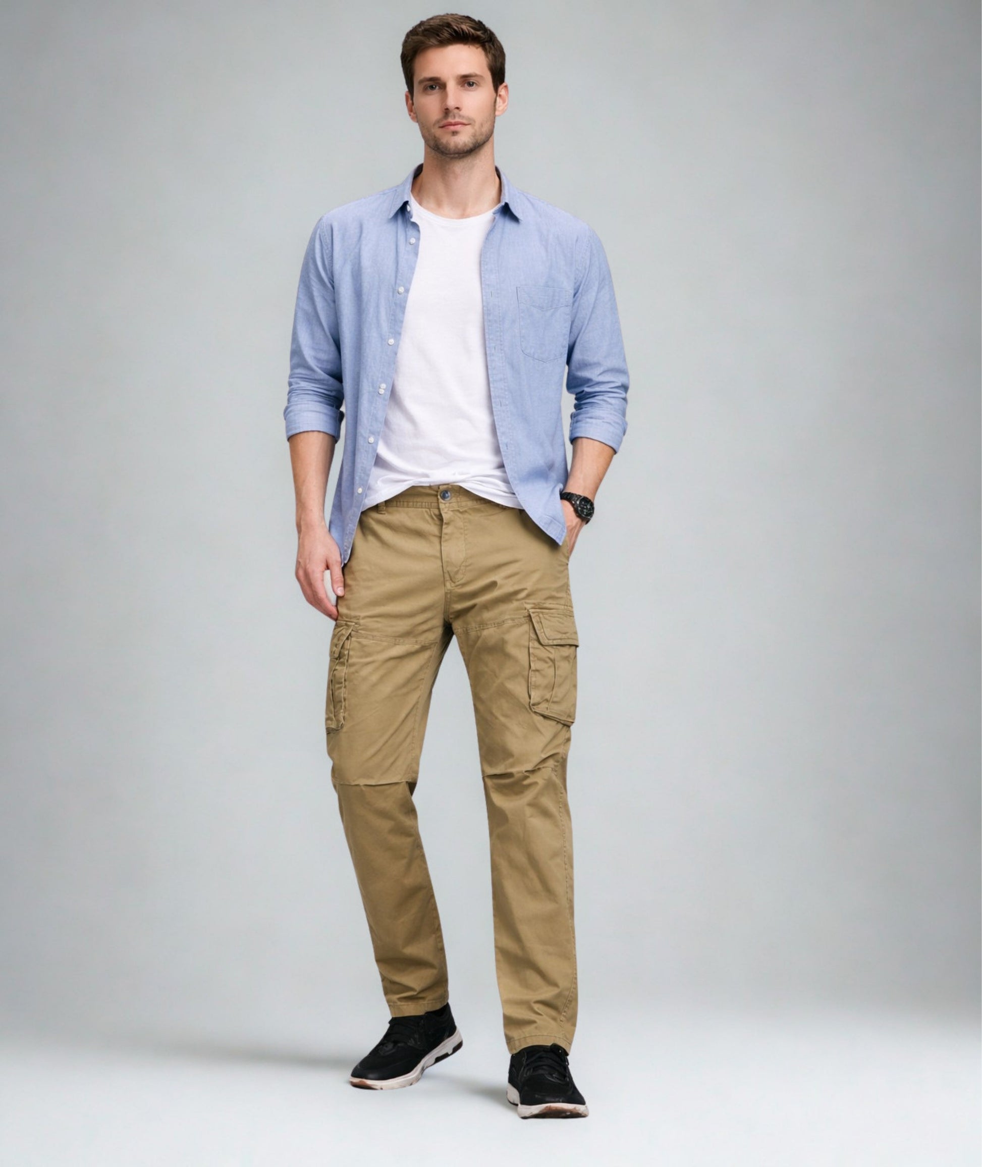 L'MONTE Imported Men's Khaki Regular Fit Cotton Cargo Pants – Casual Multi Pocket Track Trousers My Store