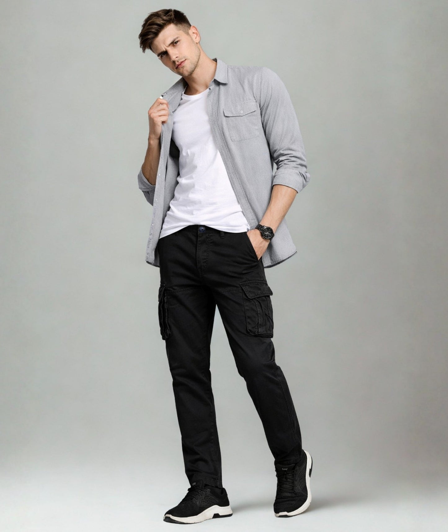 L'MONTE Imported Men's Black Regular Fit Cotton Cargo Pants – Casual Multi Pocket Track Trousers My Store