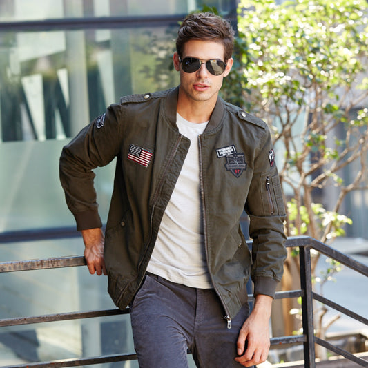 L'MONTE Men's Army Green USA Army-Style Biker Jacket My Store