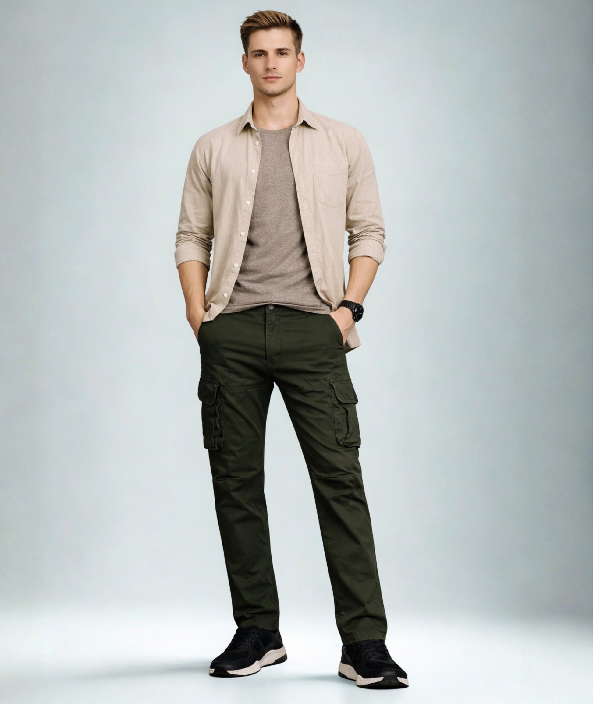 L'MONTE Imported Men's Green Regular Fit Cotton Cargo Pants – Casual Multi Pocket Track Trousers My Store