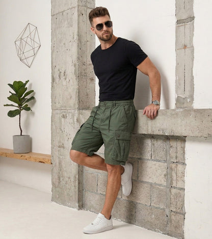 L'MONTE Imported Men's Slim Fit Green Cotton Cargo Shorts – Lightweight Summer Casual Knee Length Shorts My Store