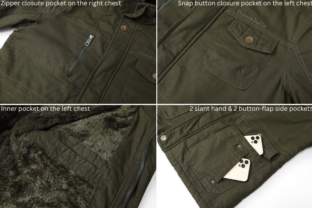 L'MONTE Men's Army Green Heavy-Duty Winter Cargo Jacket My Store