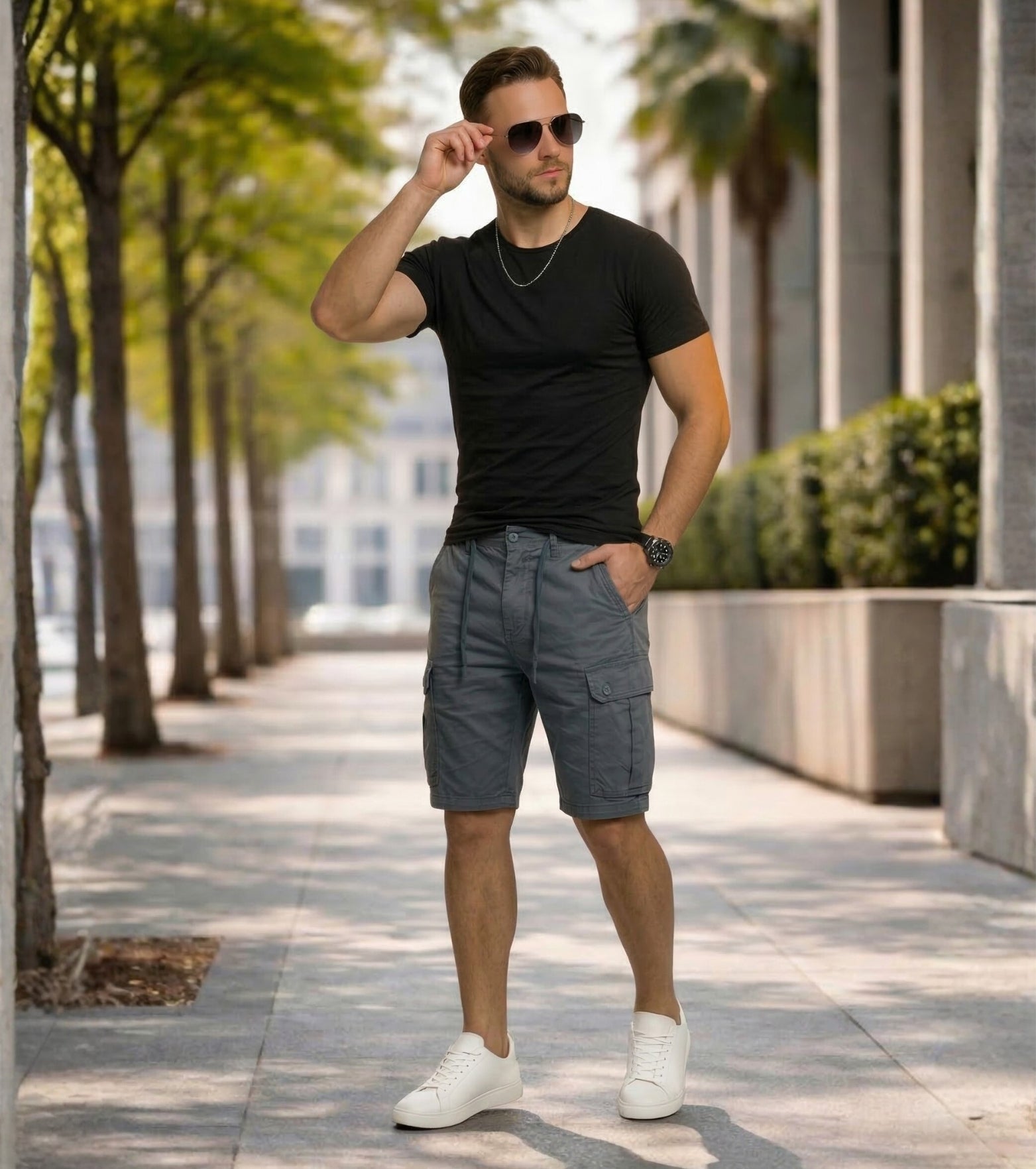 L'MONTE Imported Men's Slim Fit Grey Cotton Cargo Shorts – Lightweight Summer Casual Knee Length Shorts My Store