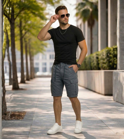 L'MONTE Imported Men's Slim Fit Grey Cotton Cargo Shorts – Lightweight Summer Casual Knee Length Shorts My Store