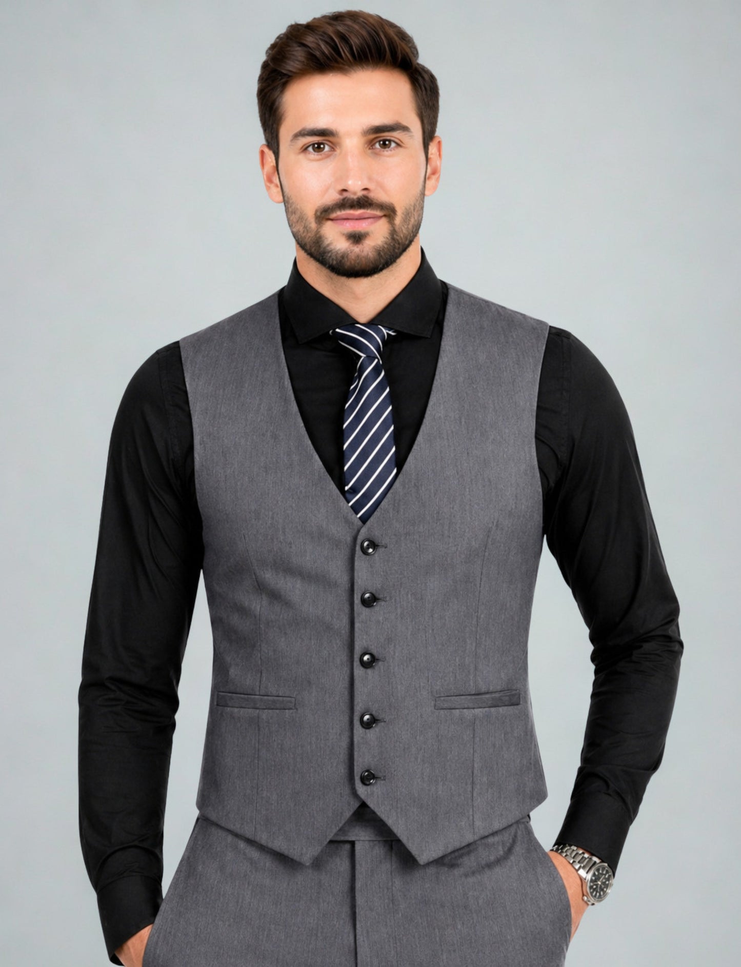 L'MONTE Imported Men's Grey Poly Viscose V-Shape Single Breasted Slim Fit Business Formal Dress Waistcoat Vest for Men My Store