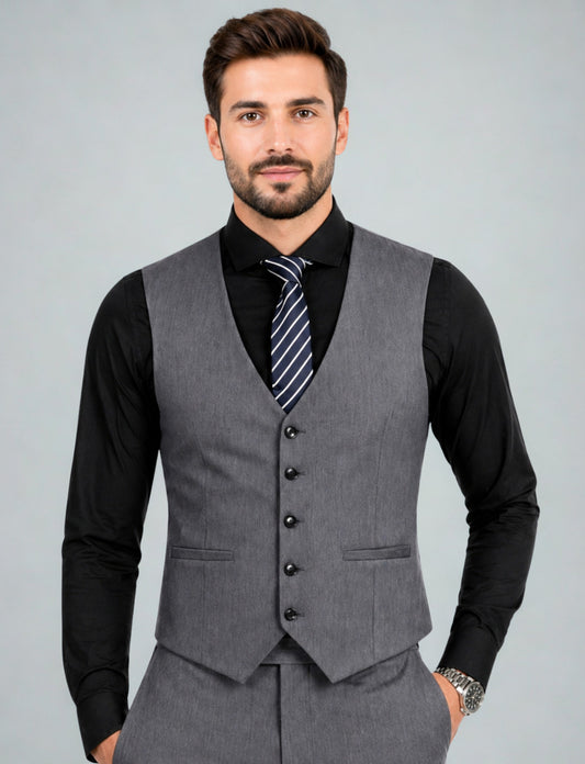 L'MONTE Imported Men's Grey Poly Viscose V-Shape Single Breasted Slim Fit Business Formal Dress Waistcoat Vest for Men My Store