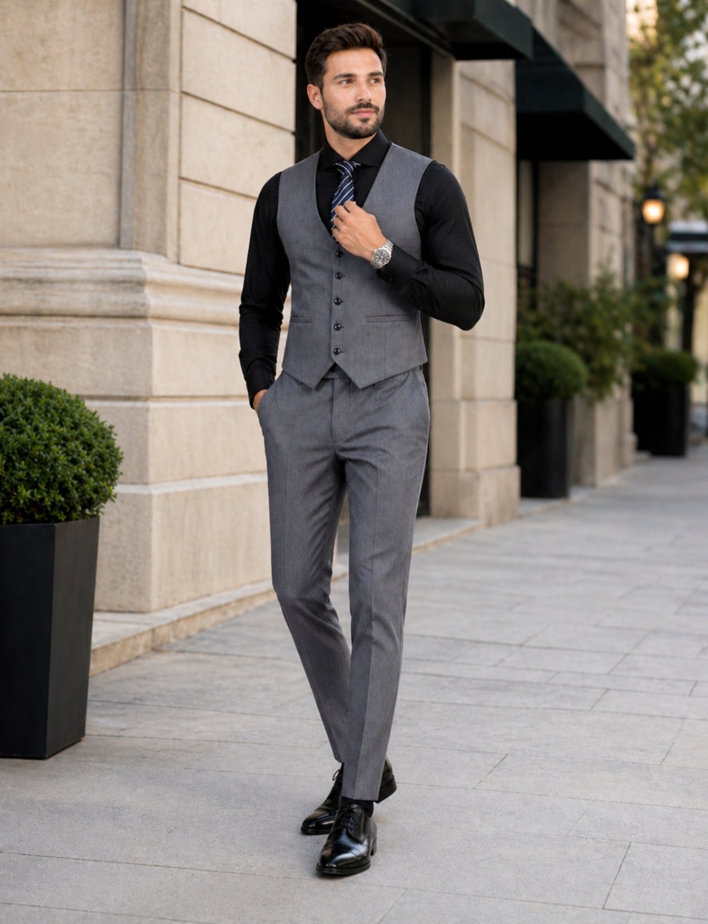 L'MONTE Imported Men's Grey Poly Viscose V-Shape Single Breasted Slim Fit Business Formal Dress Waistcoat Vest for Men My Store