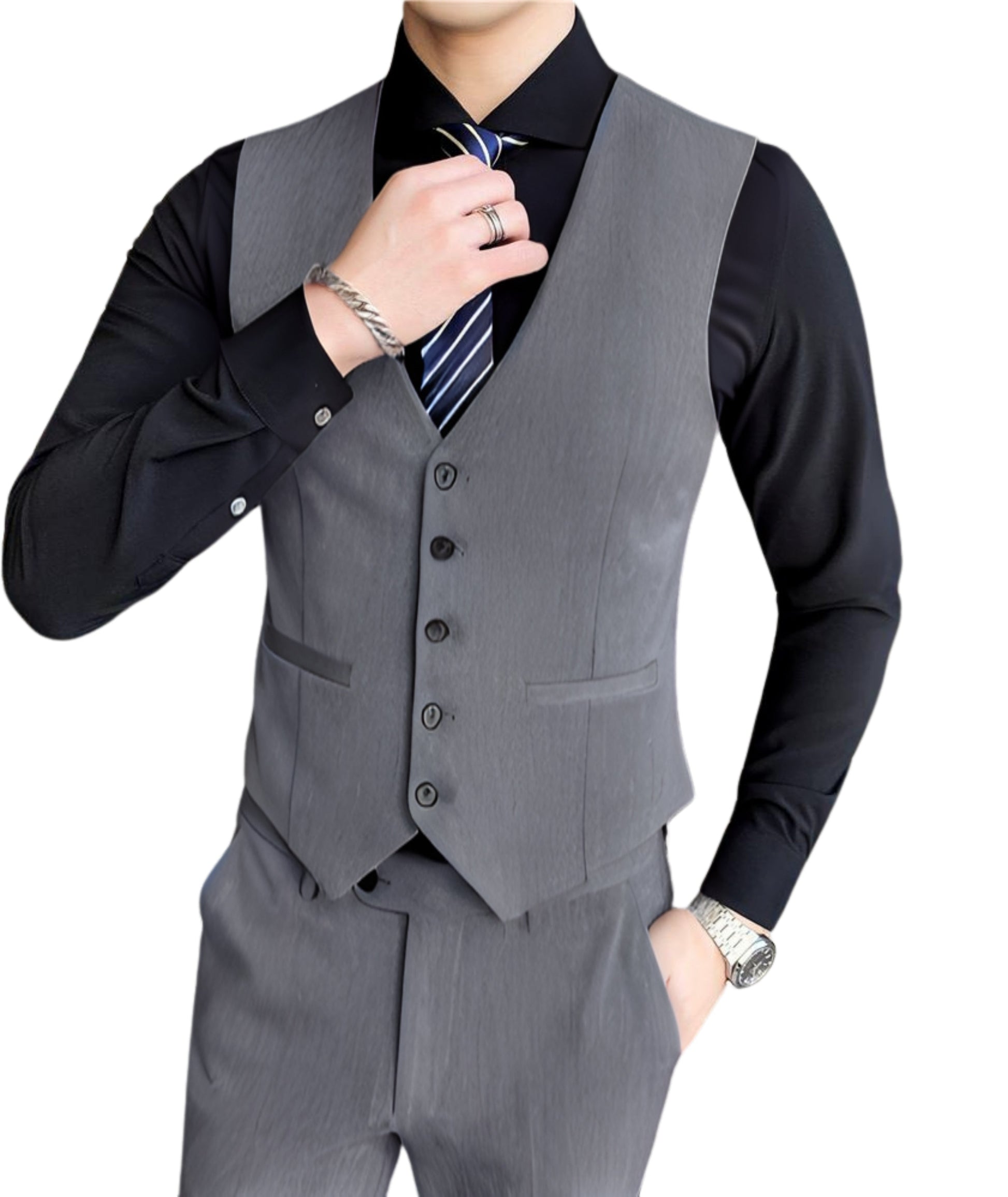L'MONTE Imported Men's Grey Poly Viscose V-Shape Single Breasted Slim Fit Business Formal Dress Waistcoat Vest for Men My Store