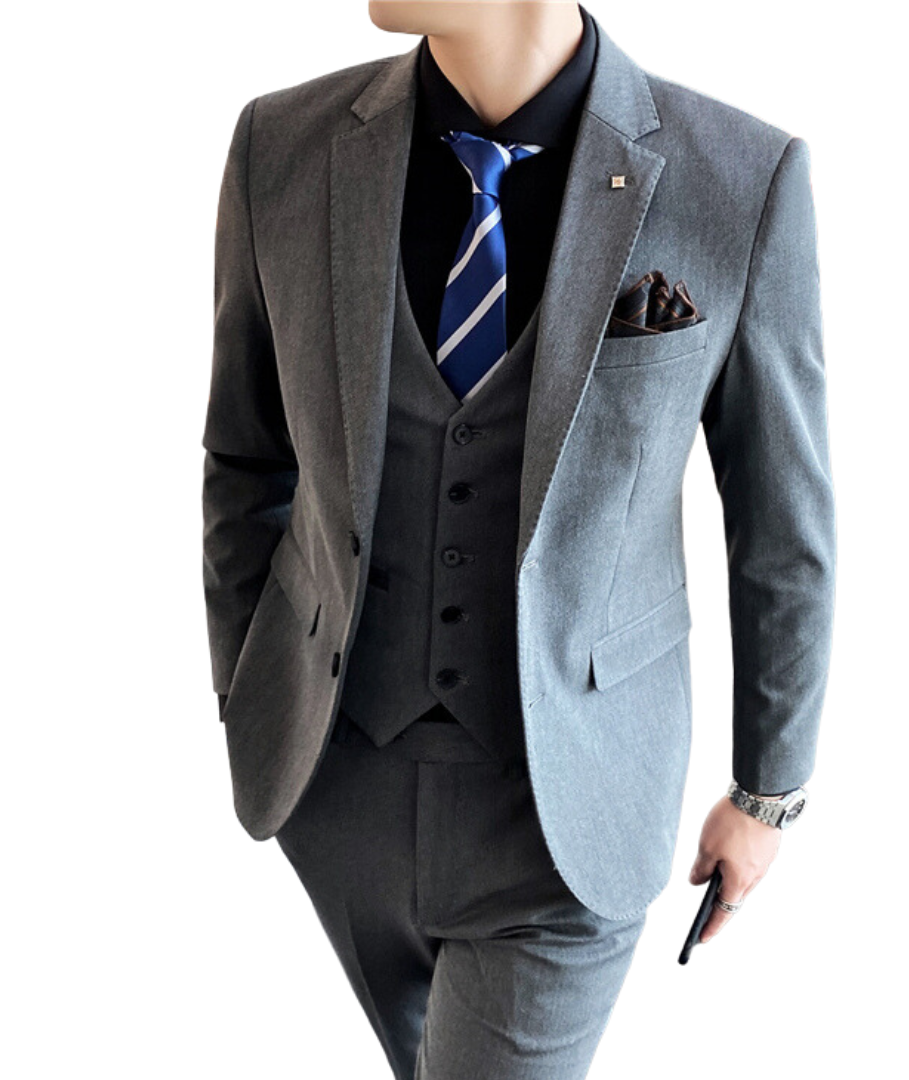 L'MONTE Men's 3-Piece Slim Fit Suit Set in Grey Lmonte International