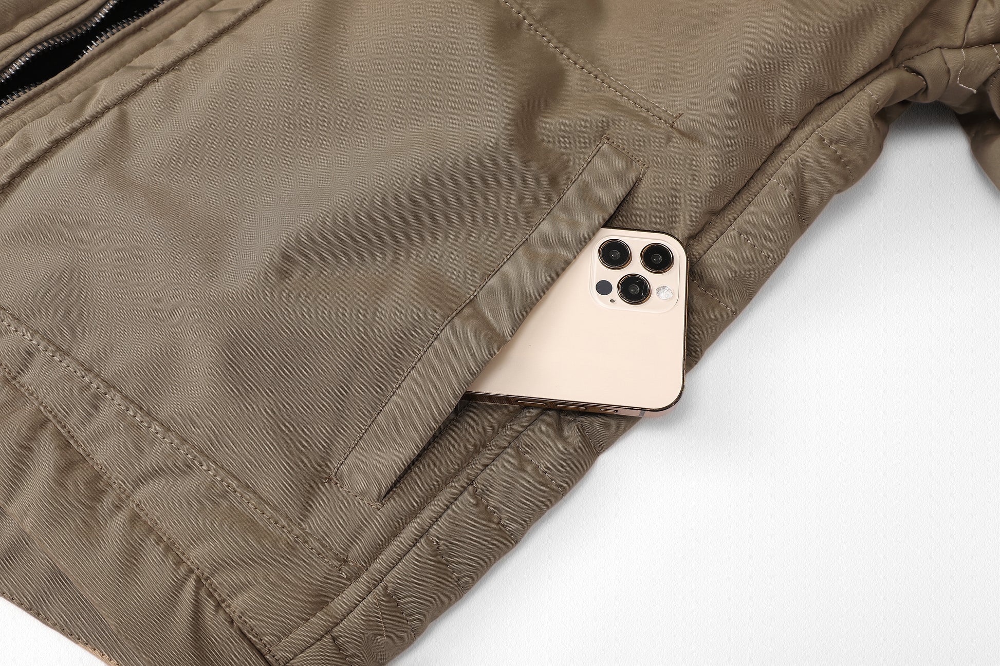 L'MONTE Men's Khaki Polyester Bomber Jacket My Store