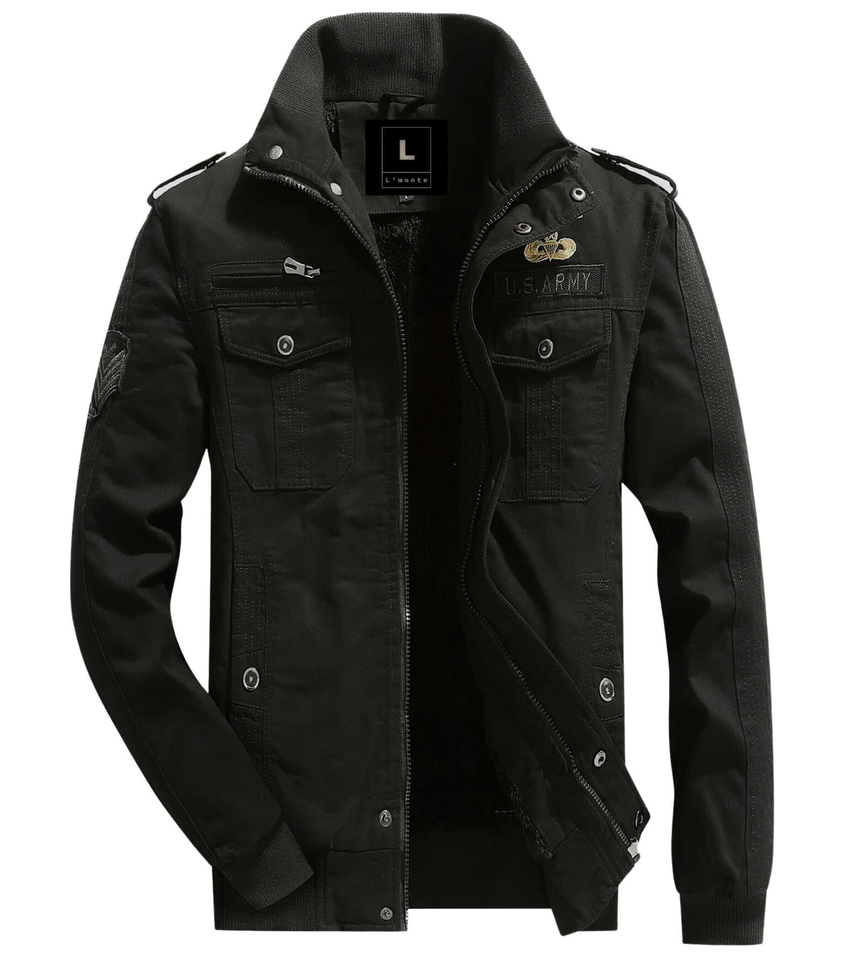 L'MONTE Men's Black Military Style Cargo Cotton Jacket BLACK S - Main Image