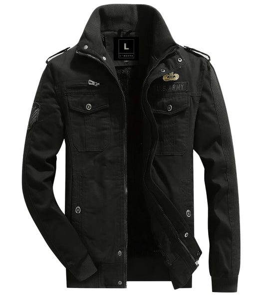L'MONTE Men's Black Military Style Cargo Cotton Jacket My Store