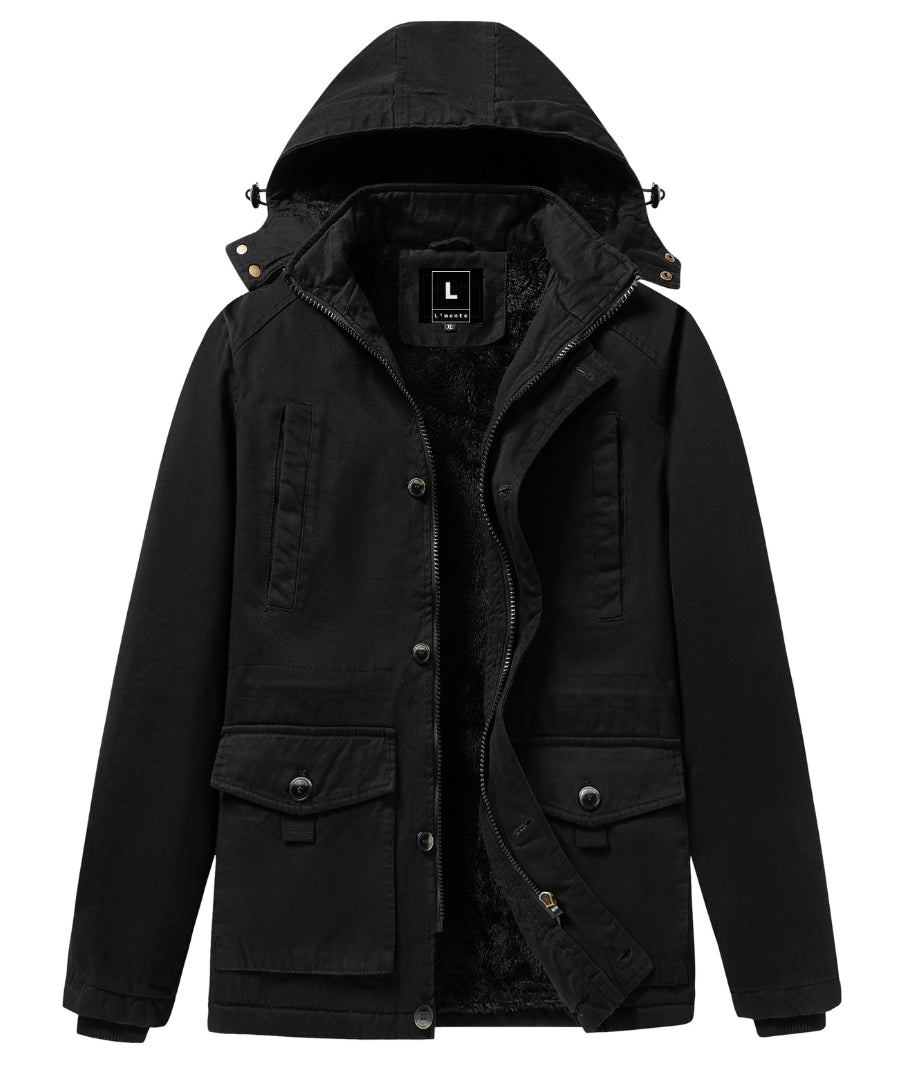 L'MONTE Men's Black Fleece-Lined Jacket With Detachable Hood My Store