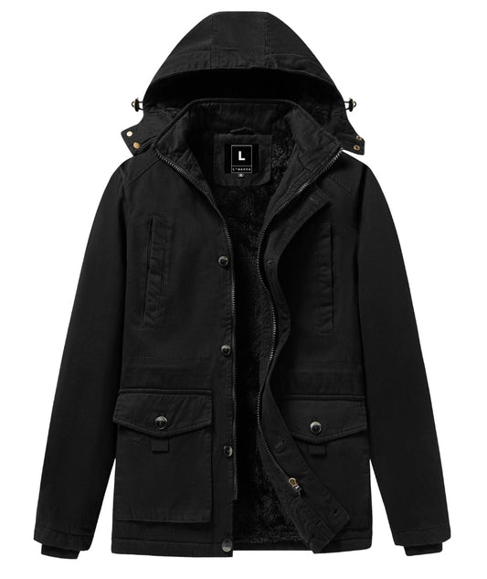 L'MONTE Men's Black Fleece-Lined Jacket With Detachable Hood My Store