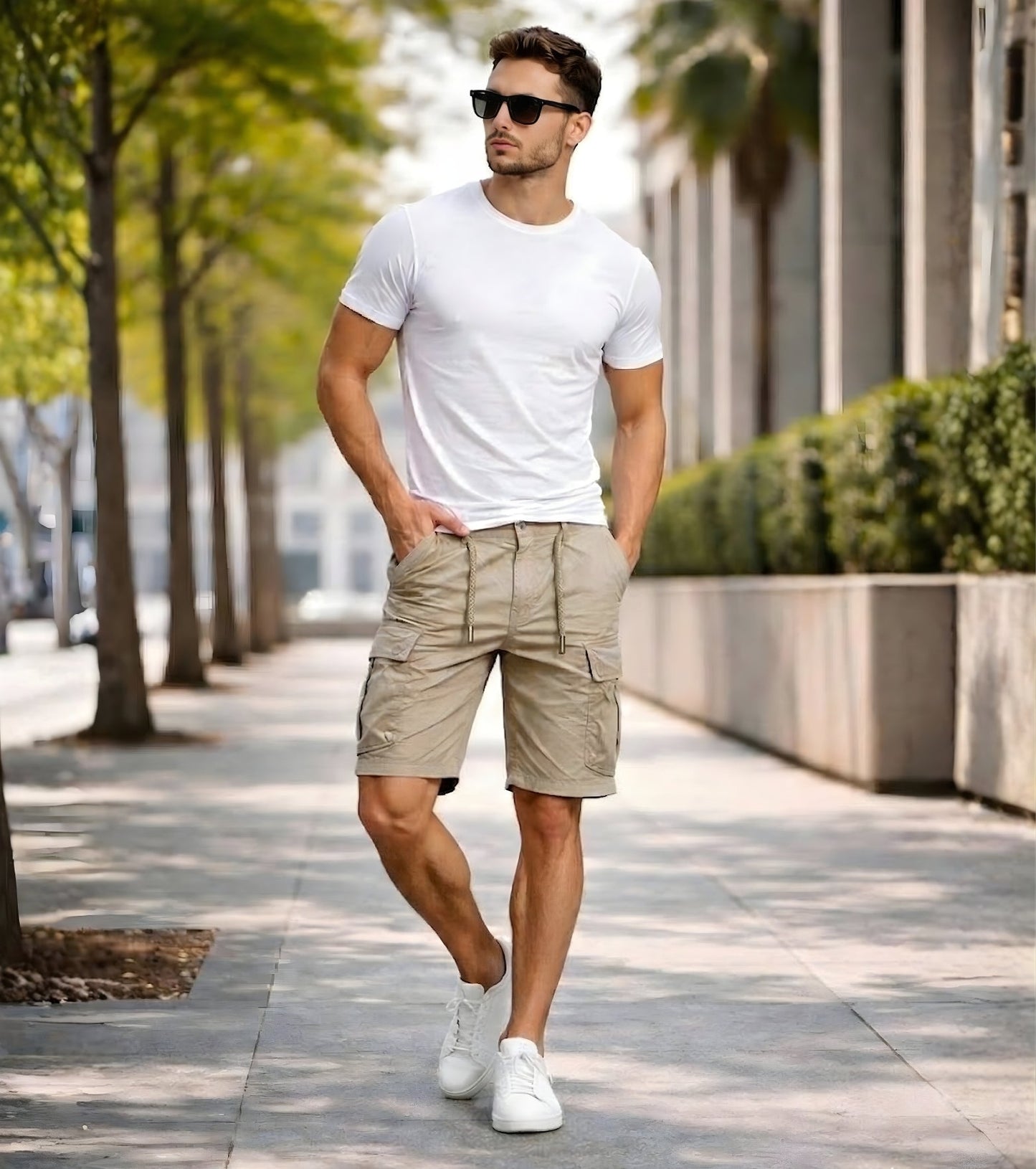 L'MONTE Imported Men's Slim Fit Khaki Cotton Cargo Shorts – Lightweight Summer Casual Knee Length Shorts My Store