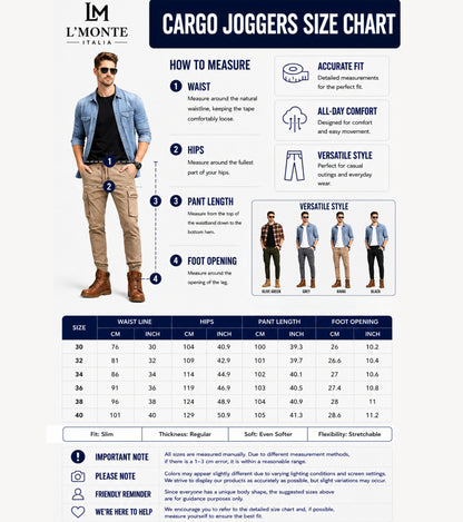 L'MONTE Imported Khaki Cargo Joggers for Men | Cotton Cargo Pants for Men | Multi Pocket Casual Trousers | Slim Fit Elastic Waist Drawstring Pants Lmonte International