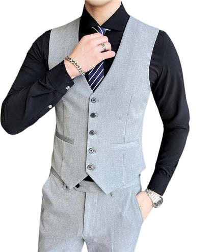L'MONTE Imported Men's Light Grey Poly Viscose V-Shape Single Breasted Slim Fit Business Formal Dress Waistcoat Vest for Men My Store
