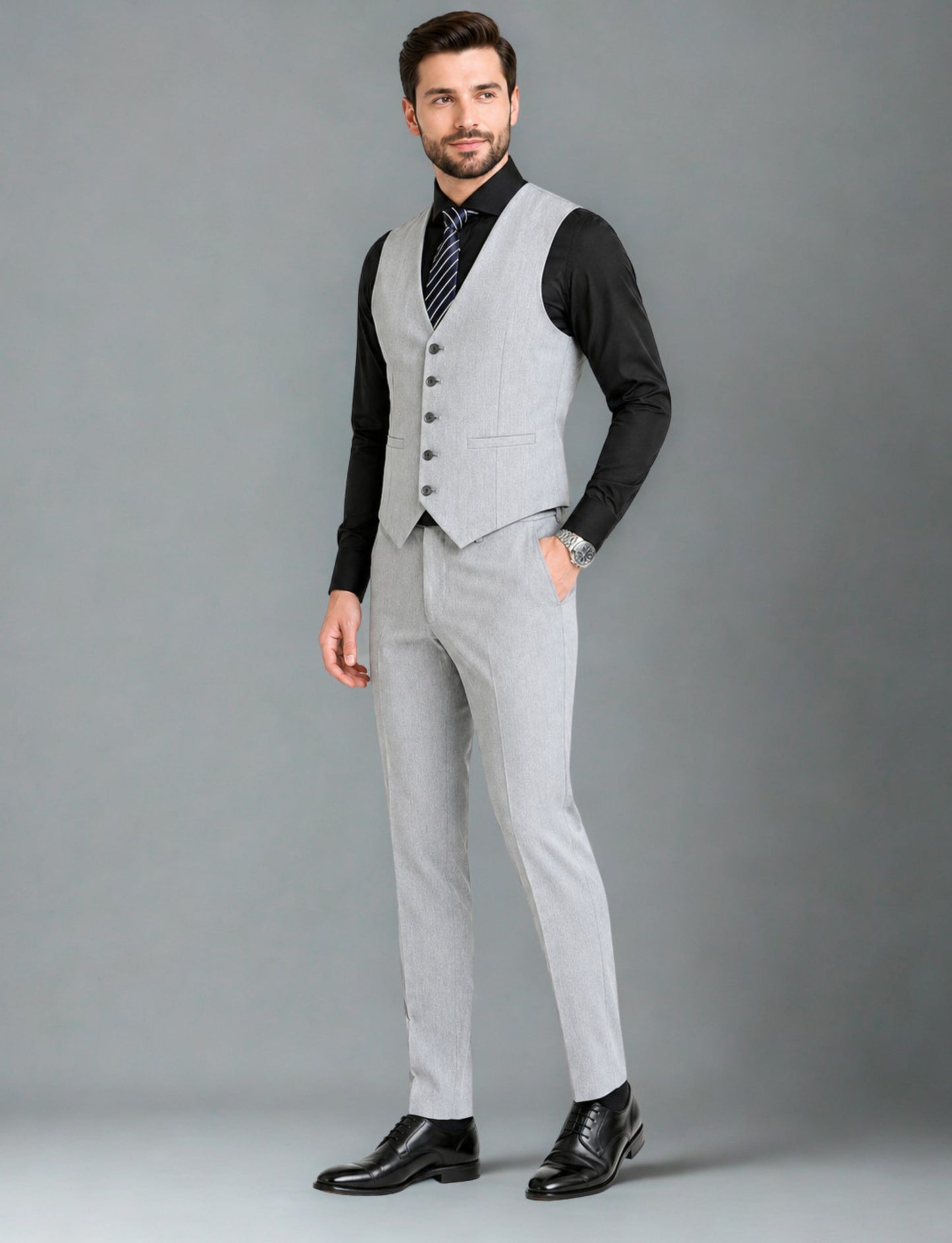 L'MONTE Imported Men's Light Grey Poly Viscose V-Shape Single Breasted Slim Fit Business Formal Dress Waistcoat Vest for Men My Store