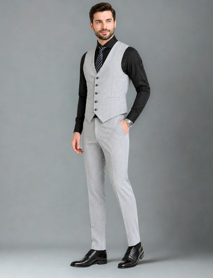 L'MONTE Imported Men's Light Grey Poly Viscose V-Shape Single Breasted Slim Fit Business Formal Dress Waistcoat Vest for Men My Store
