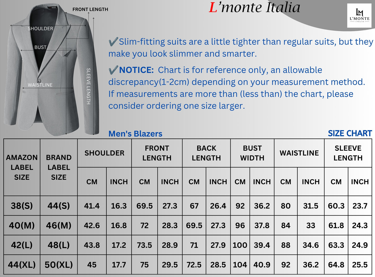 L'MONTE Men's Blue Casual Slim Fit Blazer My Store