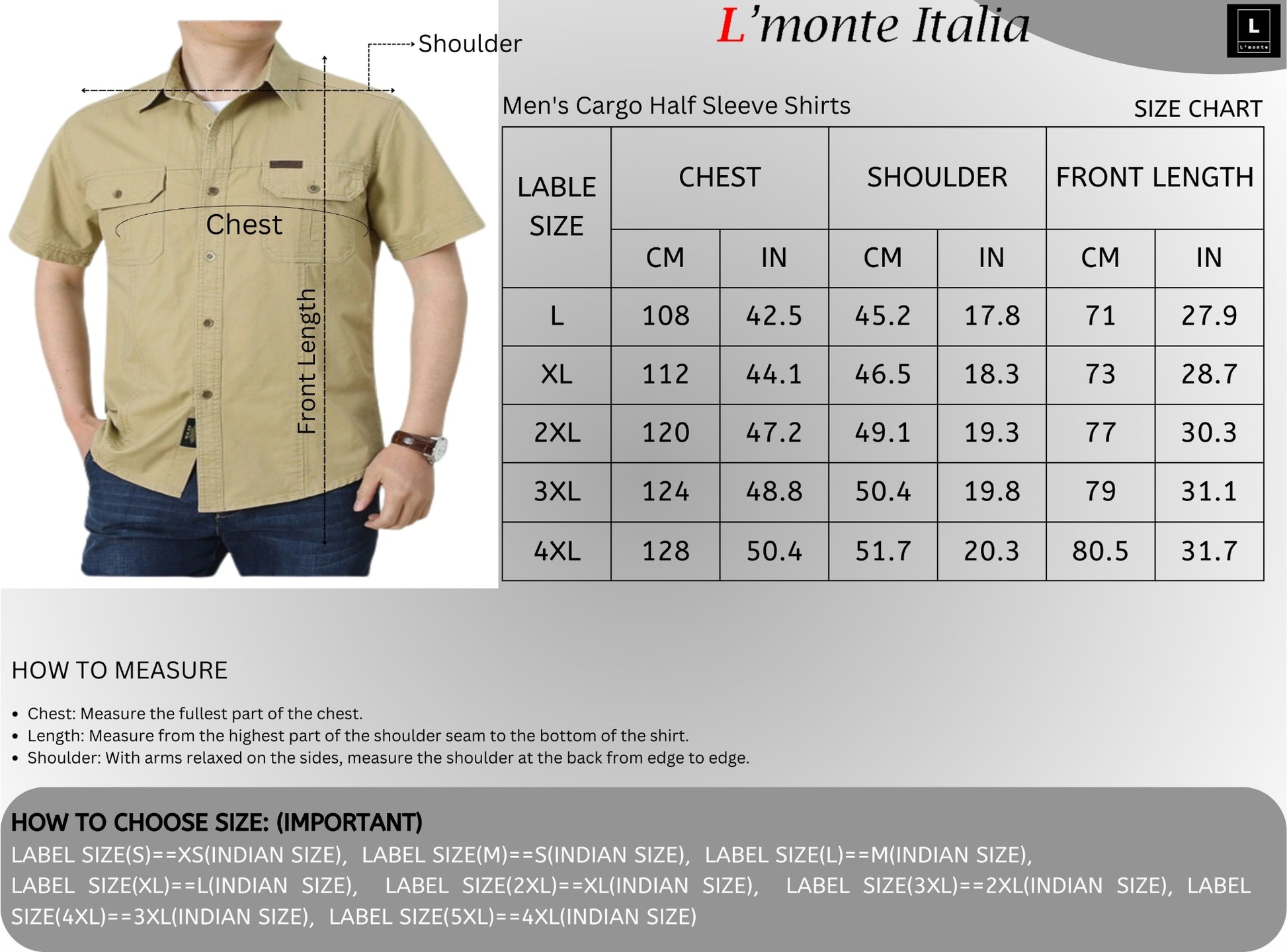 L'monte Men's Cargo Shirts Half Green Sleeve with Pockets My Store