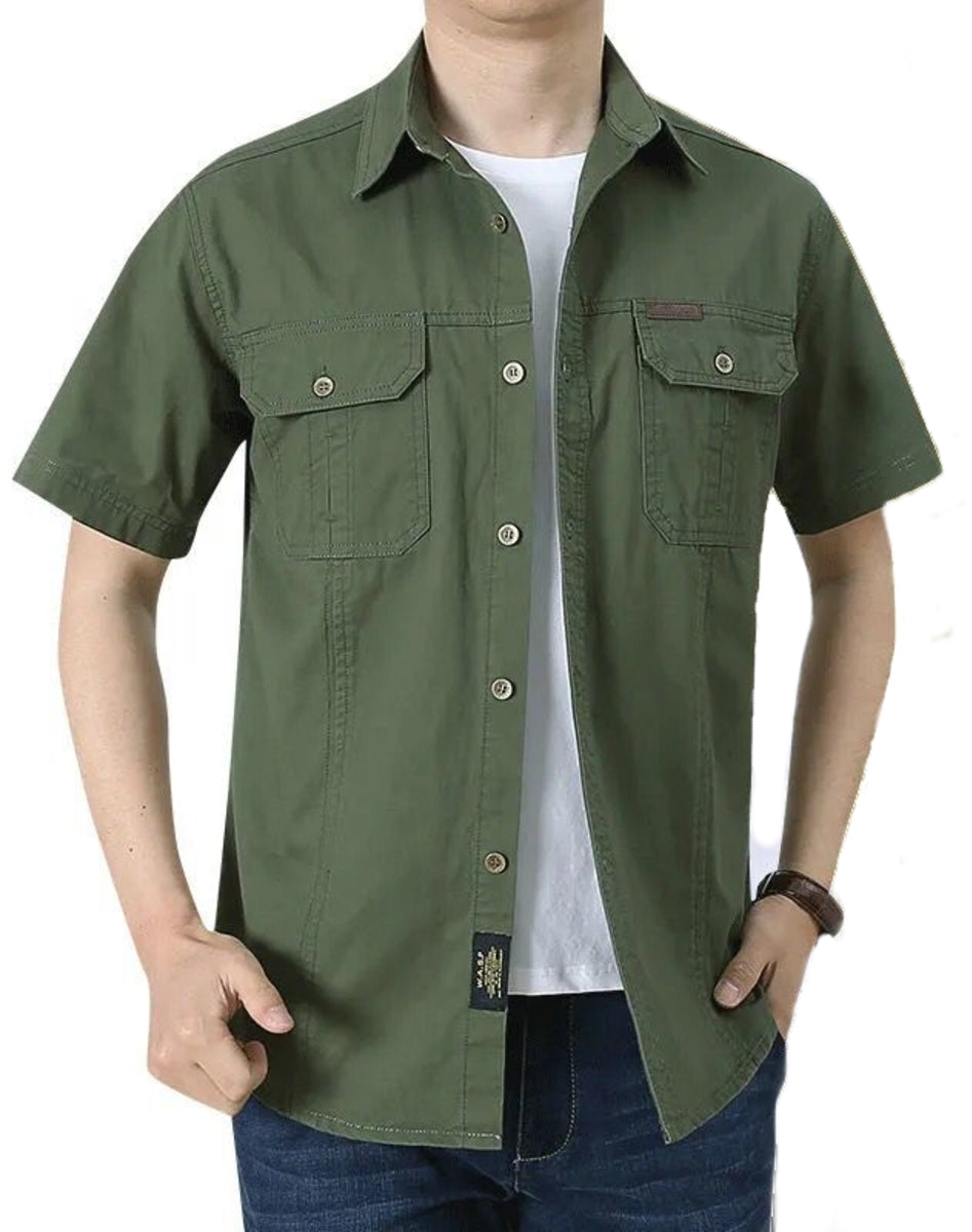 L'monte Men's Cargo Shirts Half Green Sleeve with Pockets My Store