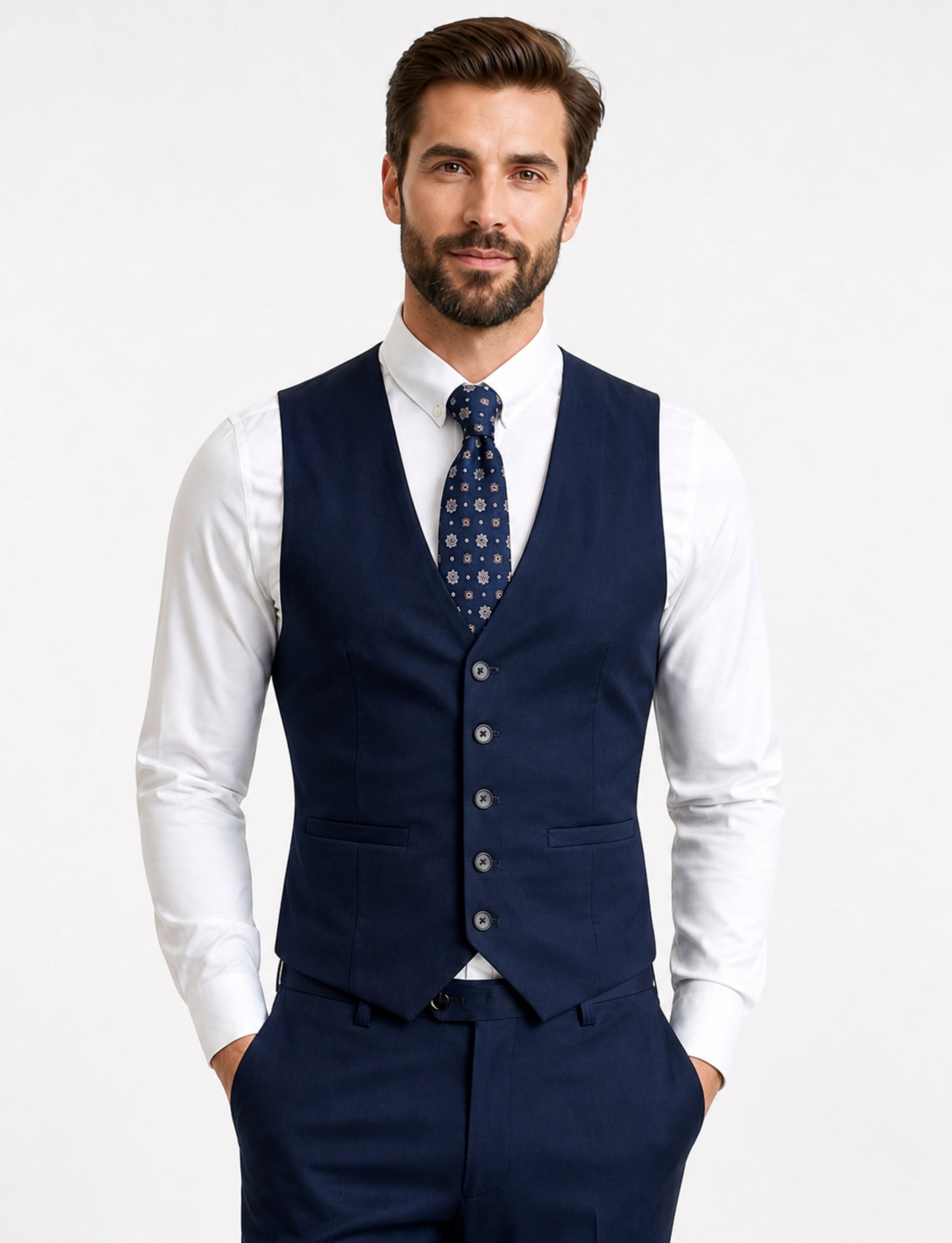 L'MONTE Imported Men's Blue Poly Viscose V-Shape Single Breasted Slim Fit Business Formal Dress Waistcoat Vest for Men My Store