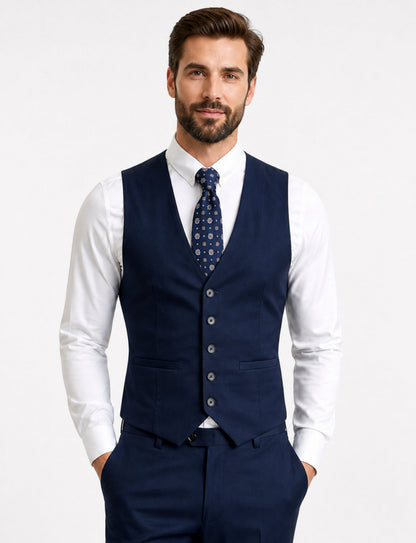 L'MONTE Imported Men's Blue Poly Viscose V-Shape Single Breasted Slim Fit Business Formal Dress Waistcoat Vest for Men My Store
