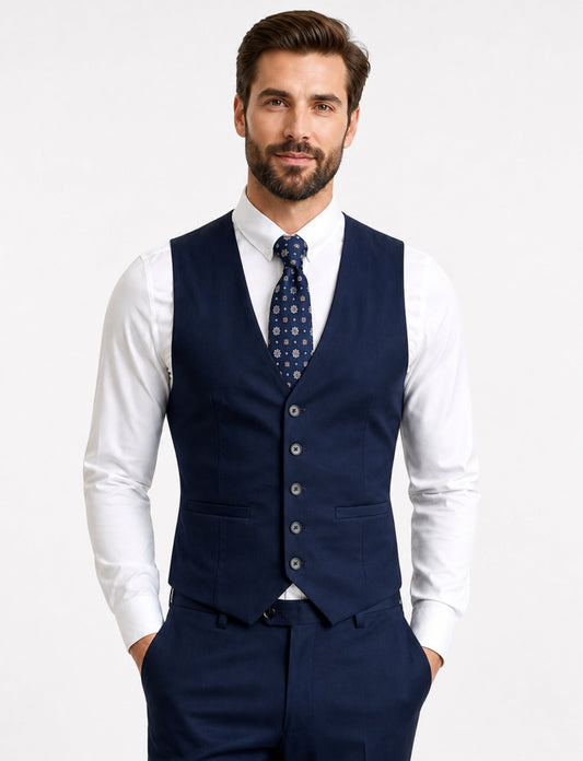 L'MONTE Imported Men's Blue Poly Viscose V-Shape Single Breasted Slim Fit Business Formal Dress Waistcoat Vest for Men My Store