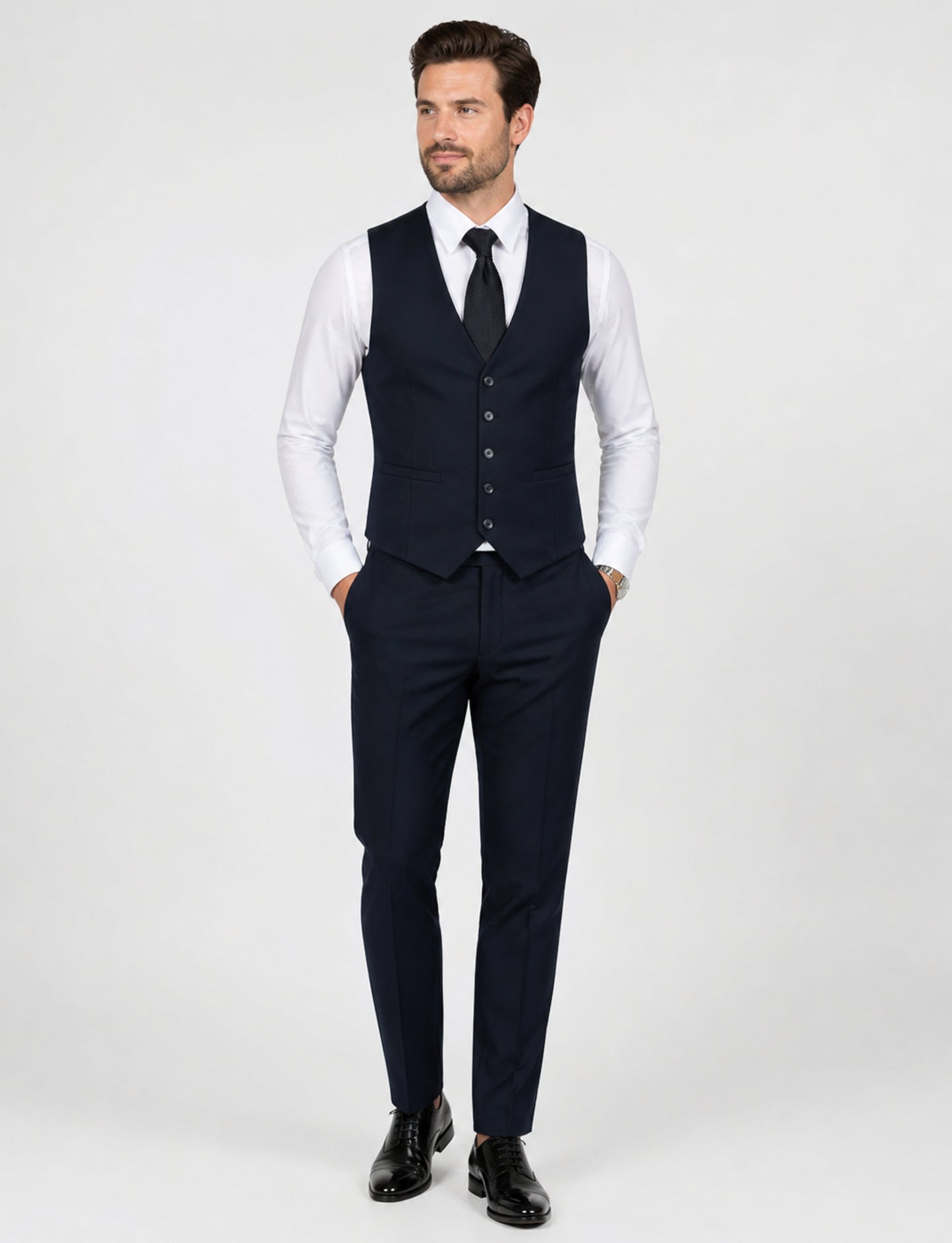 L'MONTE Imported Men's Black Poly Viscose V-Shape Single Breasted Slim Fit Business Formal Dress Waistcoat Vest for Men My Store