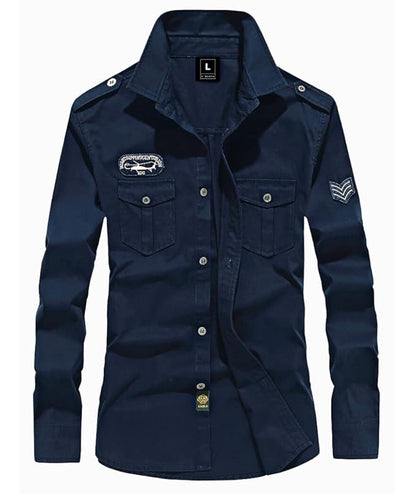 L'MONTE Men's Full Sleeves Blue Cargo Shirts for Men Lmonte International