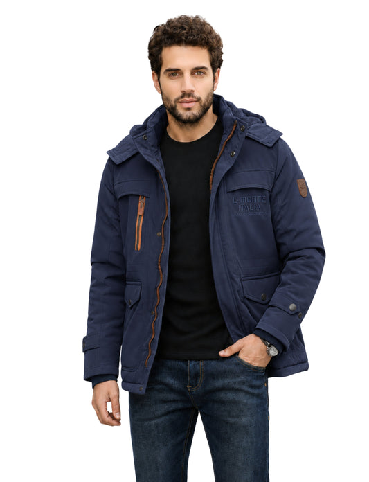 L’MONTE Imported Men’s Winter  Dark Blue Parka Jacket | Fleece Lined Casual Jacket with Detachable Hood My Store