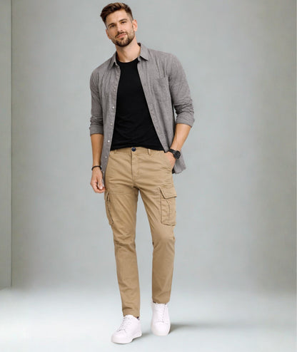 L'MONTE Imported Men's Brown Regular Fit Cotton Cargo Pants – Casual Multi Pocket Track Trousers My Store