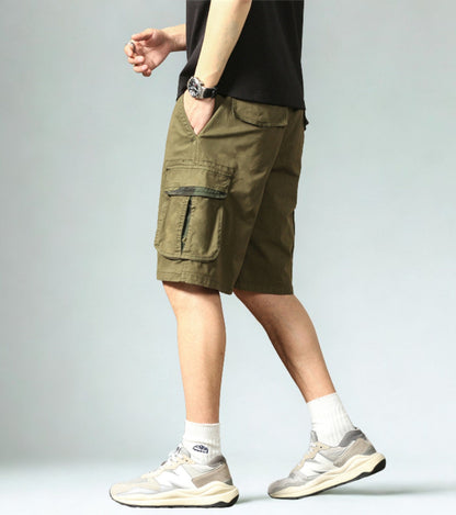 L'MONTE Men's Cotton Casual Army Green Elastic Waist Cargo Shorts My Store
