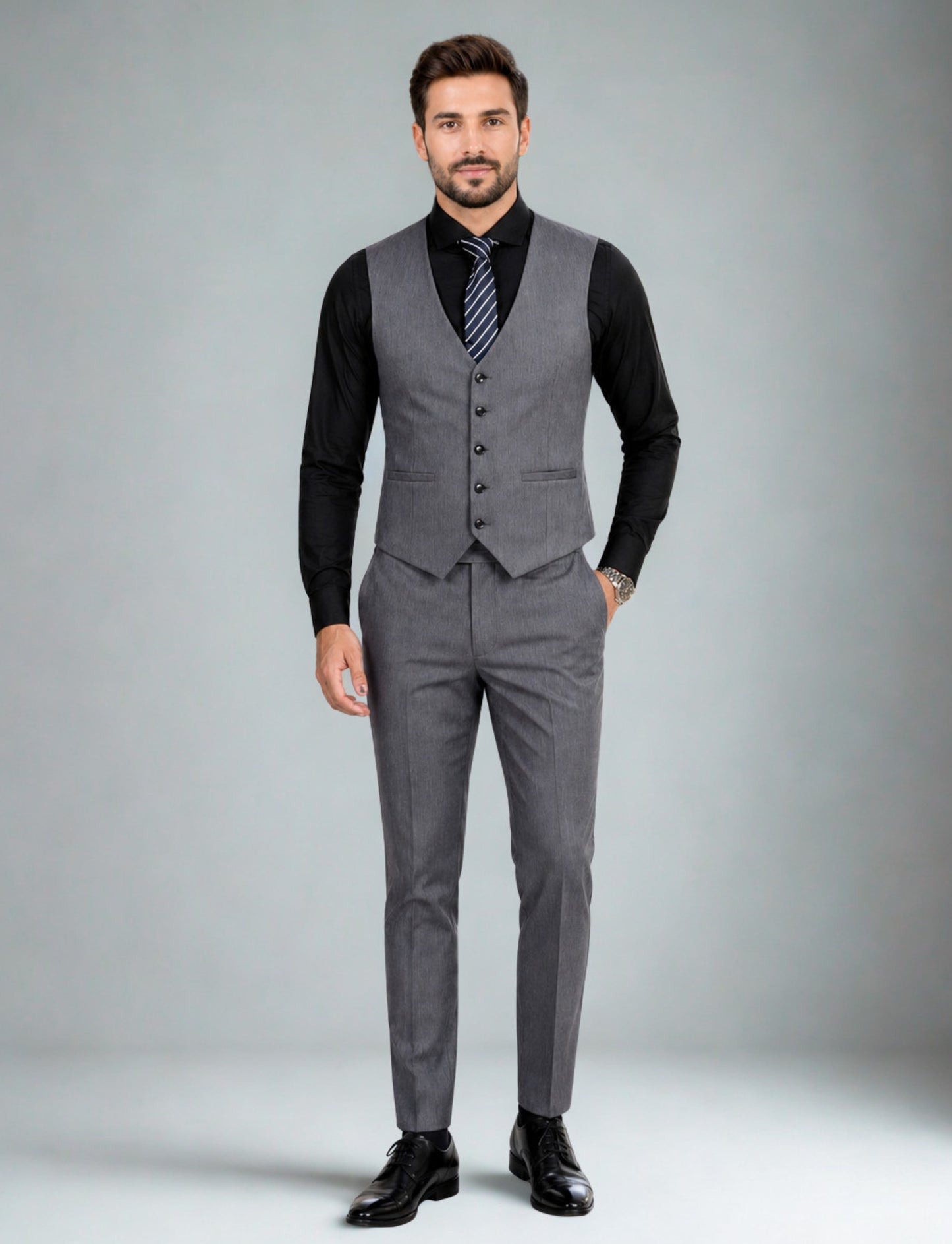 L'MONTE Imported Men's Grey Poly Viscose V-Shape Single Breasted Slim Fit Business Formal Dress Waistcoat Vest for Men My Store